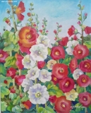 Olga Zakharova Art - Floral - Holyhocks in the Garden